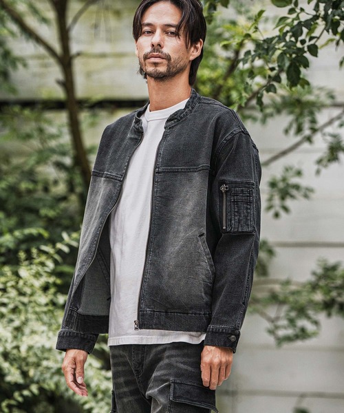 mj10946-ストレッチデニムシングルライダースジャケット（ライダース