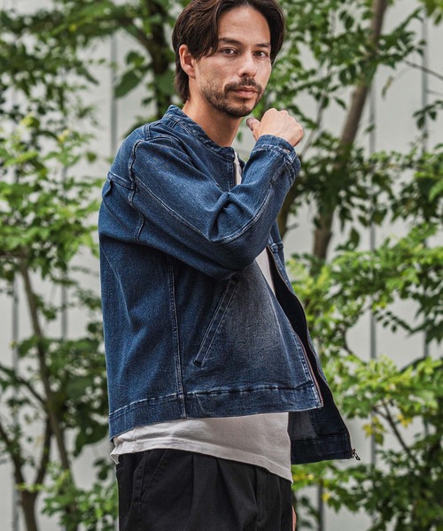 mj10946-ストレッチデニムシングルライダースジャケット（ライダース