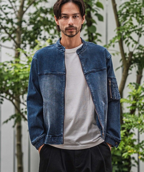 mj10946-ストレッチデニムシングルライダースジャケット（ライダース