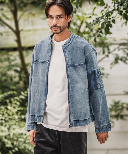 mj10946-ストレッチデニムシングルライダースジャケット（ライダース