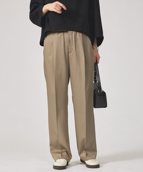 qualite（カリテ）の「【ウエストゴムで楽ちん×オシャレ】センタープレスカルゼイージーパンツ/オフィスカジュアル/夏服/秋服（その他パンツ・レディース・ブラウン/カーキ/ブラック・36/38/40/34）」の3枚目の写真