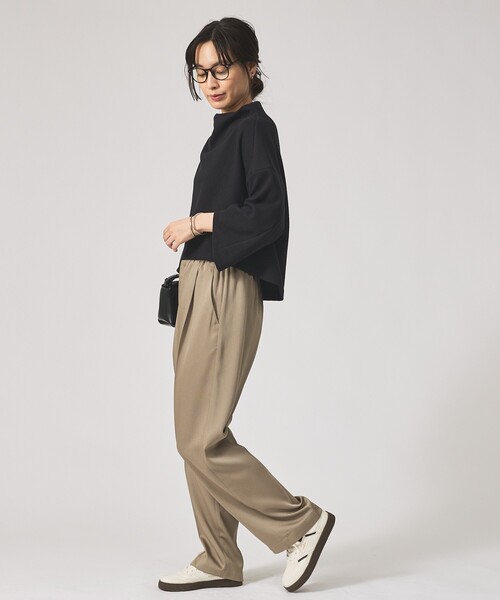 qualite（カリテ）の「【ウエストゴムで楽ちん×オシャレ】センタープレスカルゼイージーパンツ/オフィスカジュアル/夏服/秋服（その他パンツ・レディース・ブラウン/カーキ/ブラック・36/38/40/34）」の7枚目の写真