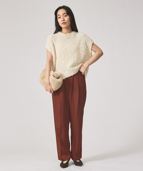 qualite（カリテ）の「【ウエストゴムで楽ちん×オシャレ】センタープレスカルゼイージーパンツ/オフィスカジュアル/夏服/秋服（その他パンツ・レディース・ブラウン/カーキ/ブラック・36/38/40/34）」の8枚目の写真