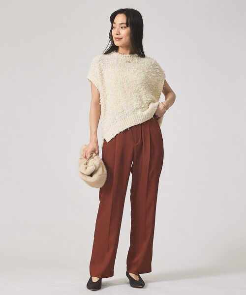 qualite（カリテ）の「【ウエストゴムで楽ちん×オシャレ】センタープレスカルゼイージーパンツ/オフィスカジュアル/夏服/秋服（その他パンツ・レディース・ブラウン/カーキ/ブラック・36/38/40/34）」の9枚目の写真