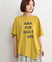 ロゴプリントフレア袖イレヘムTシャツ