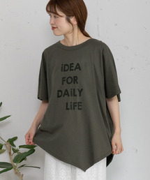 ロゴプリントフレア袖イレヘムTシャツ