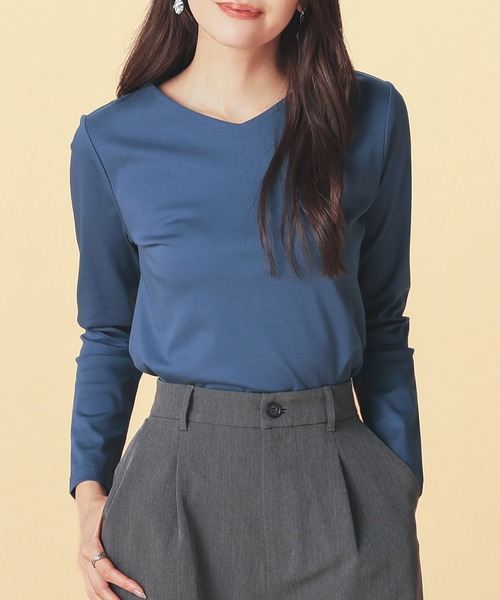 GLACIER lusso（グラシアルッソ）の「ノンステッチＶネックＴ（Tシャツ/カットソー・レディース・モカ/ホワイト/ブルーグリーン/ブラック・S/M/LL/L）」の4枚目の写真