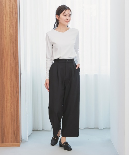 GLACIER lusso（グラシアルッソ）の「ノンステッチＶネックＴ（Tシャツ/カットソー・レディース・モカ/ホワイト/ブルーグリーン/ブラック・S/M/LL/L）」の12枚目の写真