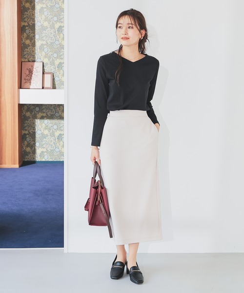 GLACIER lusso（グラシアルッソ）の「ノンステッチＶネックＴ（Tシャツ/カットソー・レディース・モカ/ホワイト/ブルーグリーン/ブラック・S/M/LL/L）」の16枚目の写真