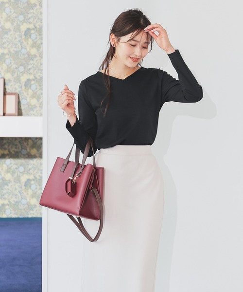 GLACIER lusso（グラシアルッソ）の「ノンステッチＶネックＴ（Tシャツ/カットソー・レディース・モカ/ホワイト/ブルーグリーン/ブラック・S/M/LL/L）」の17枚目の写真