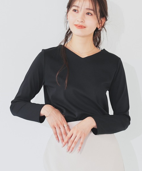 GLACIER lusso（グラシアルッソ）の「ノンステッチＶネックＴ（Tシャツ/カットソー・レディース・モカ/ホワイト/ブルーグリーン/ブラック・S/M/LL/L）」の18枚目の写真