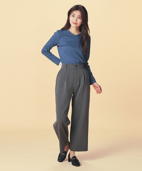 GLACIER lusso（グラシアルッソ）の「ノンステッチＶネックＴ（Tシャツ/カットソー・レディース・モカ/ホワイト/ブルーグリーン/ブラック・S/M/LL/L）」の19枚目の写真