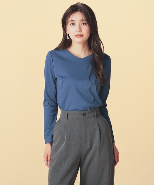 GLACIER lusso（グラシアルッソ）の「ノンステッチＶネックＴ（Tシャツ/カットソー・レディース・モカ/ホワイト/ブルーグリーン/ブラック・S/M/LL/L）」の20枚目の写真