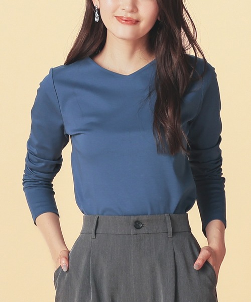 GLACIER lusso（グラシアルッソ）の「ノンステッチＶネックＴ（Tシャツ/カットソー・レディース・モカ/ホワイト/ブルーグリーン/ブラック・S/M/LL/L）」の21枚目の写真