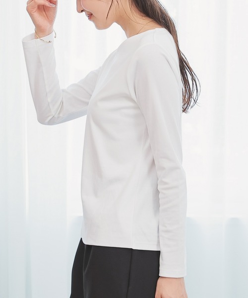 GLACIER lusso（グラシアルッソ）の「ノンステッチＶネックＴ（Tシャツ/カットソー・レディース・モカ/ホワイト/ブルーグリーン/ブラック・S/M/LL/L）」の6枚目の写真