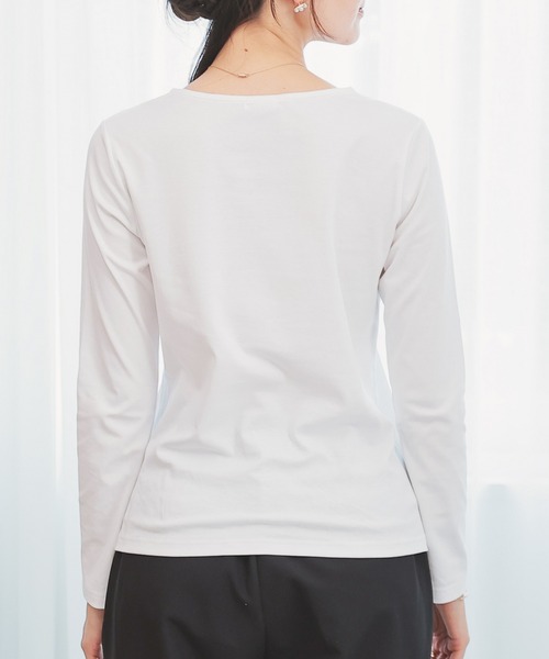 GLACIER lusso（グラシアルッソ）の「ノンステッチＶネックＴ（Tシャツ/カットソー・レディース・モカ/ホワイト/ブルーグリーン/ブラック・S/M/LL/L）」の7枚目の写真