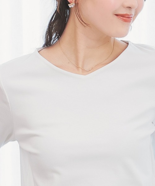 GLACIER lusso（グラシアルッソ）の「ノンステッチＶネックＴ（Tシャツ/カットソー・レディース・モカ/ホワイト/ブルーグリーン/ブラック・S/M/LL/L）」の8枚目の写真