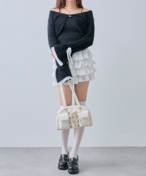 OLIVE des OLIVE（オリーブデオリーブ）の「胸レースニットキャミ（キャミソール・レディース・オフホワイト/サックスブルー/ブラック/ピンク・FREE）」の21枚目の写真