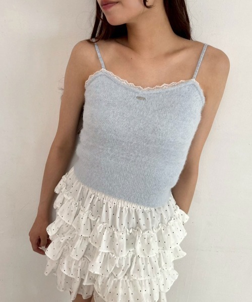 OLIVE des OLIVE（オリーブデオリーブ）の「胸レースニットキャミ（キャミソール・レディース・オフホワイト/サックスブルー/ブラック/ピンク・FREE）」の3枚目の写真