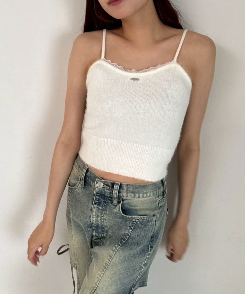 OLIVE des OLIVE（オリーブデオリーブ）の「胸レースニットキャミ（キャミソール・レディース・オフホワイト/サックスブルー/ブラック/ピンク・FREE）」の6枚目の写真