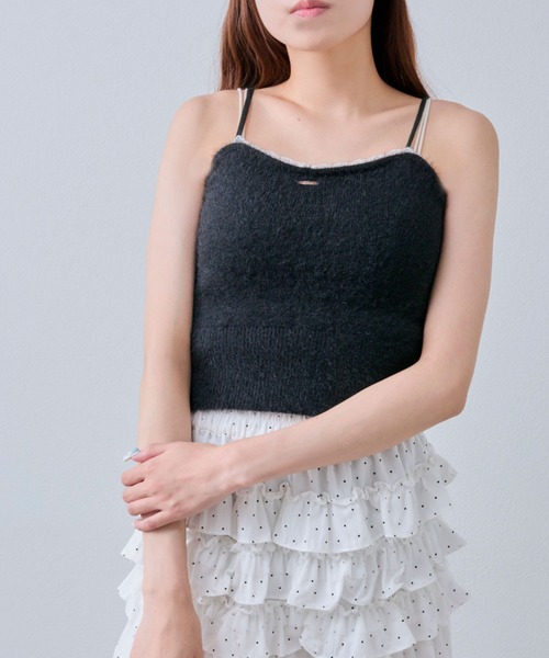 OLIVE des OLIVE（オリーブデオリーブ）の「胸レースニットキャミ（キャミソール・レディース・オフホワイト/サックスブルー/ブラック/ピンク・FREE）」の9枚目の写真