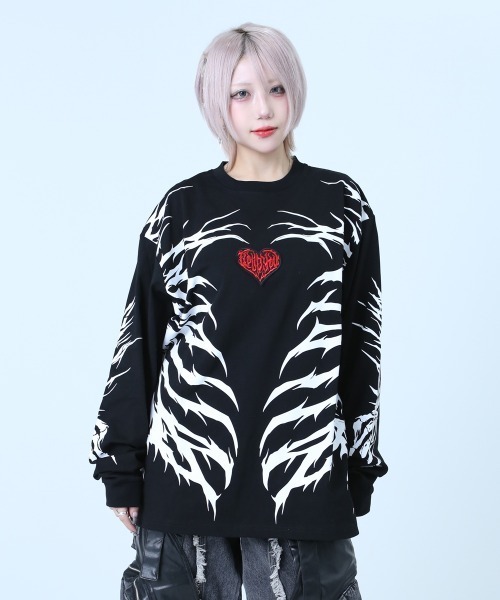 BACKSTAGE PASS(バックステージパス)の「CRIMSON GHOST LS(クリムゾン ゴースト LS)ビッグシルエット クルーネック プリント ロンT(Tシャツ/カットソー・メンズ・ブラック/ダークグレー/ホワイト系その他・FREE)」の2枚目の写真