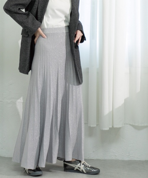 セール】ラメニットプリーツスカート【洗える】（スカート）｜OPAQUE