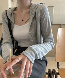 フード付き リブカット カーディガン