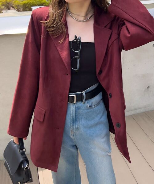 KOBE LETTUCE（コウベレタス）の「フェイクスエードジャケット（テーラードジャケット・レディース・ネイビー/キャメル/アイボリー/レッド・M）」の4枚目の写真