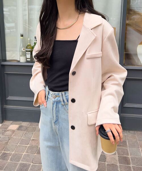 KOBE LETTUCE（コウベレタス）の「フェイクスエードジャケット（テーラードジャケット・レディース・ネイビー/キャメル/アイボリー/レッド・M）」の2枚目の写真