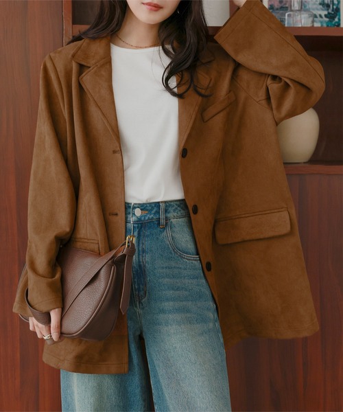 KOBE LETTUCE（コウベレタス）の「フェイクスエードジャケット（テーラードジャケット・レディース・ネイビー/キャメル/アイボリー/レッド・M）」の5枚目の写真