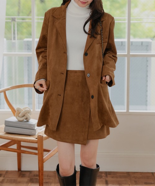 KOBE LETTUCE（コウベレタス）の「フェイクスエードジャケット（テーラードジャケット・レディース・ネイビー/キャメル/アイボリー/レッド・M）」の6枚目の写真