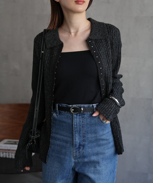 sakishimatokyo（サキシマトーキョー）の「ホック付きポロ襟 ミックスニット（ニット/セーター・レディース・ブラウン/チャコールグレー/アイボリー/グリーン・FREE）」の17枚目の写真