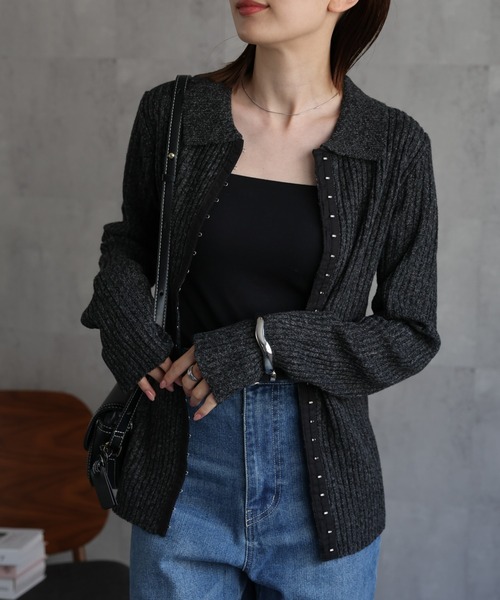 sakishimatokyo（サキシマトーキョー）の「ホック付きポロ襟 ミックスニット（ニット/セーター・レディース・ブラウン/チャコールグレー/アイボリー/グリーン・FREE）」の10枚目の写真