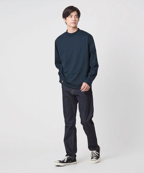 green label relaxing(グリーンレーベルリラクシング)の「【WEB限定】JUST fit デイリーモック 長袖 Tシャツ -吸水速乾・抗菌-(Tシャツ/カットソー・メンズ・ターコイズブルー系/ライム/ホワイト/ライトグレー/ブラック/ネイビー/ロイヤルブルー・M/S/XL/L)」の18枚目の写真