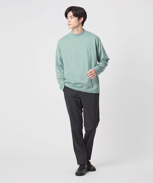 green label relaxing(グリーンレーベルリラクシング)の「【WEB限定】JUST fit デイリーモック 長袖 Tシャツ -吸水速乾・抗菌-(Tシャツ/カットソー・メンズ・ターコイズブルー系/ライム/ホワイト/ライトグレー/ブラック/ネイビー/ロイヤルブルー・M/S/XL/L)」の15枚目の写真