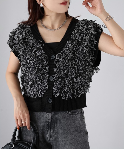 Riberry（リベリー）の「ループヤーンニットベスト（ベスト・レディース・ベージュ/オフホワイト/ブラック・FREE）」の7枚目の写真