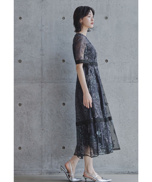 フラワーレースフレアドレス パーティードレス オケージョンドレス