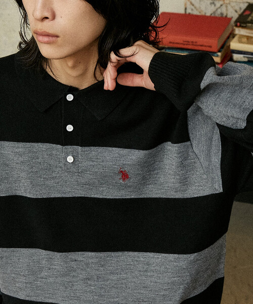 U.S. POLO ASSN.（ユーエスポロアッスン）の「U.S. POLO ASSN./ユーエスポロアッスン 別注 SWEAT LIKE KNIT POLO/スウェットライクニットポロシャツ(限定展開)（ニット/セーター・メンズ・ブルー系その他/ネイビー/ブラック/チャコールグレー/グレー/ブラック系その他・LARGE/MEDIUM/SMALL）」の3枚目の写真