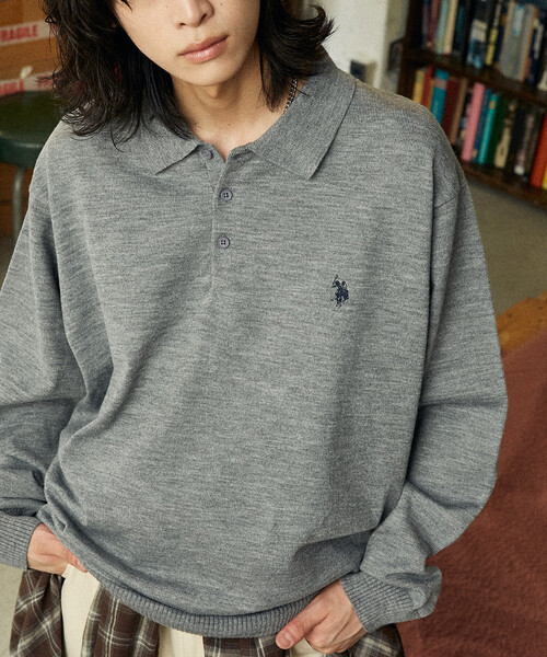 U.S. POLO ASSN.（ユーエスポロアッスン）の「U.S. POLO ASSN./ユーエスポロアッスン 別注 SWEAT LIKE KNIT POLO/スウェットライクニットポロシャツ(限定展開)（ニット/セーター・メンズ・ブルー系その他/ネイビー/ブラック/チャコールグレー/グレー/ブラック系その他・LARGE/MEDIUM/SMALL）」の4枚目の写真
