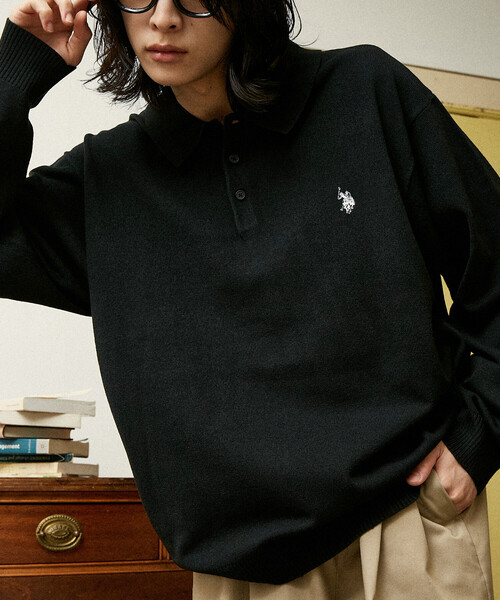 U.S. POLO ASSN.（ユーエスポロアッスン）の「U.S. POLO ASSN./ユーエスポロアッスン 別注 SWEAT LIKE KNIT POLO/スウェットライクニットポロシャツ(限定展開)（ニット/セーター・メンズ・ブルー系その他/ネイビー/ブラック/チャコールグレー/グレー/ブラック系その他・LARGE/MEDIUM/SMALL）」の2枚目の写真