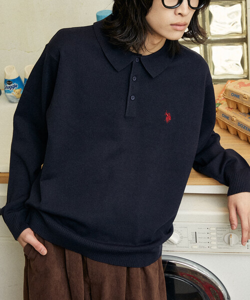 U.S. POLO ASSN.（ユーエスポロアッスン）の「U.S. POLO ASSN./ユーエスポロアッスン 別注 SWEAT LIKE KNIT POLO/スウェットライクニットポロシャツ(限定展開)（ニット/セーター・メンズ・ブルー系その他/ネイビー/ブラック/チャコールグレー/グレー/ブラック系その他・LARGE/MEDIUM/SMALL）」の7枚目の写真