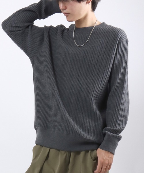 JEMORGAN（ジェーイーモーガン）の「JEMORGAN（ジェーイーモーガン）ヘビーウェイト ビッグワッフルロンT/長袖 無地 ユニセックス（Tシャツ/カットソー・メンズ・マスタード/ブラウン/ブラック/オフホワイト/アッシュグレー/グレー/チャコールグレー・M/L/XL/S）」の4枚目の写真