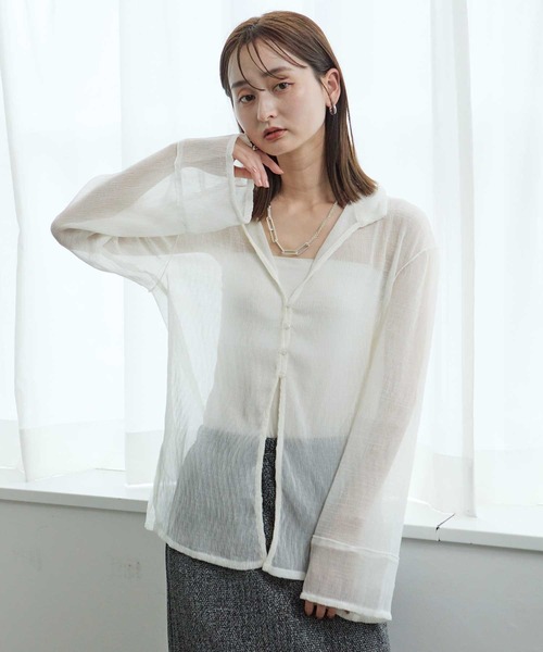 Bulue.(ブルー)の「【Bulue.】楊柳シアーデザインシャツ(シャツ/ブラウス・レディース・オフホワイト/ブラック/サックスブルー・FREE)」の1枚目の写真