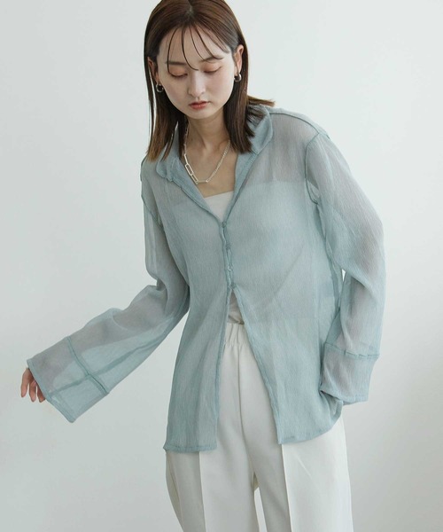 Bulue.(ブルー)の「【Bulue.】楊柳シアーデザインシャツ(シャツ/ブラウス・レディース・オフホワイト/ブラック/サックスブルー・FREE)」の3枚目の写真