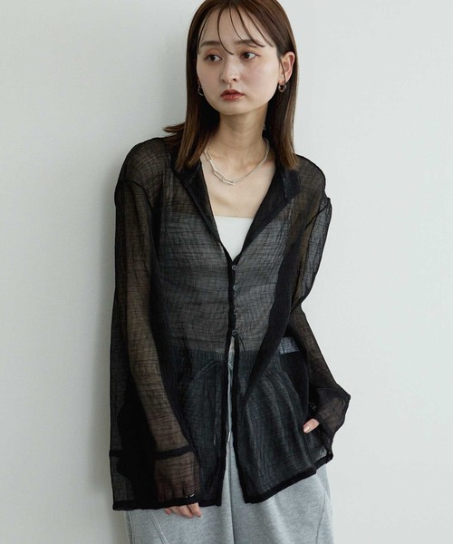Bulue.(ブルー)の「【Bulue.】楊柳シアーデザインシャツ(シャツ/ブラウス・レディース・オフホワイト/ブラック/サックスブルー・FREE)」の5枚目の写真