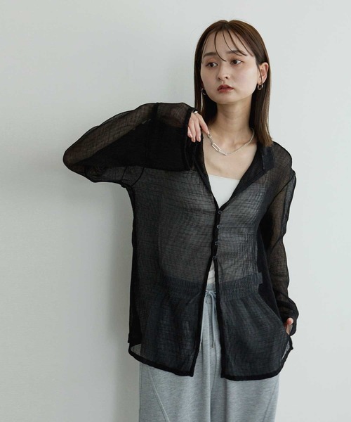 Bulue.(ブルー)の「【Bulue.】楊柳シアーデザインシャツ(シャツ/ブラウス・レディース・オフホワイト/ブラック/サックスブルー・FREE)」の8枚目の写真