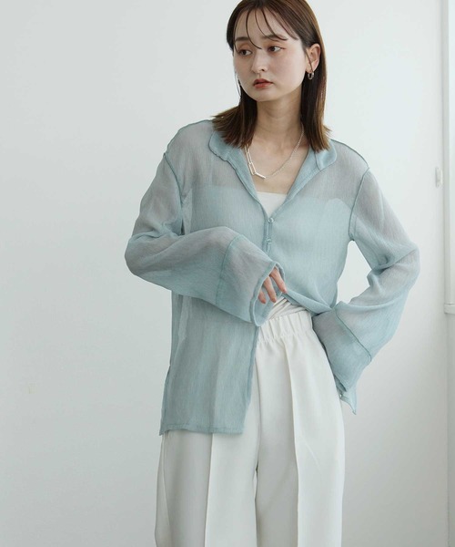 Bulue.(ブルー)の「【Bulue.】楊柳シアーデザインシャツ(シャツ/ブラウス・レディース・オフホワイト/ブラック/サックスブルー・FREE)」の15枚目の写真