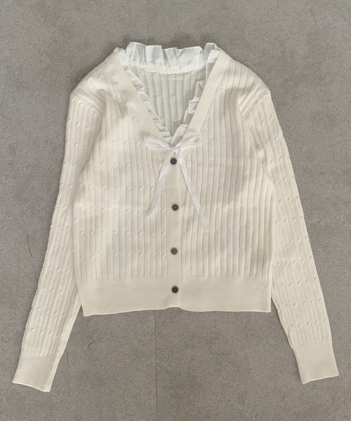Mejoul(メジュール)の「【セットアップ】レースリボンケーブルニットトップス×プリーツニットスカート(セットアップ・レディース・アイボリー/ネイビー・F)」の22枚目の写真