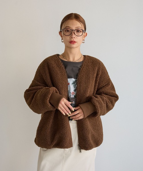   異素材 リバーシブル ボア ブルゾン ジャケット 異素材で楽しめる]ボアリバーシブルブルゾン